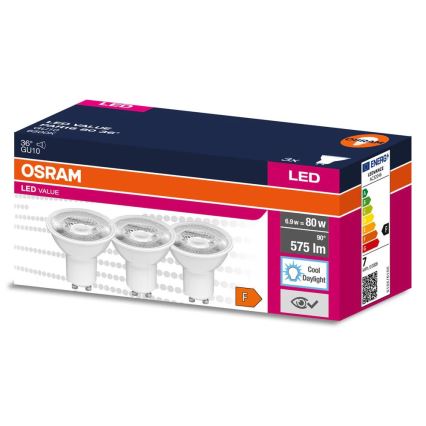 Set de 3 becuri LED reflector PAR16 GU10/6,9W/230V 6500K 36° - Osram