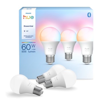 Set de 3 becuri LED reglabile Philips Hue White and Color Ambiance Essential E27/8W/230V 2200-6500K