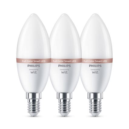 Set de 3 becuri LED RGB reglabile Philips SMART C37 E14/4,9W/230V 2200-6500K CRI 90