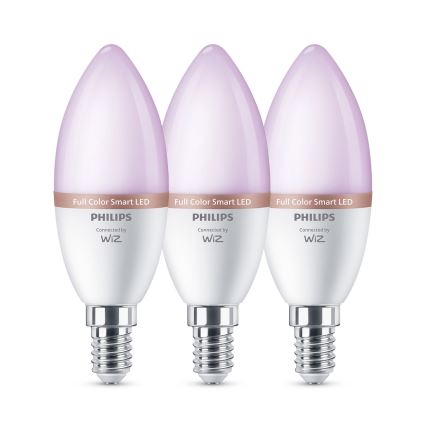 Set de 3 becuri LED RGB reglabile Philips SMART C37 E14/4,9W/230V 2200-6500K CRI 90