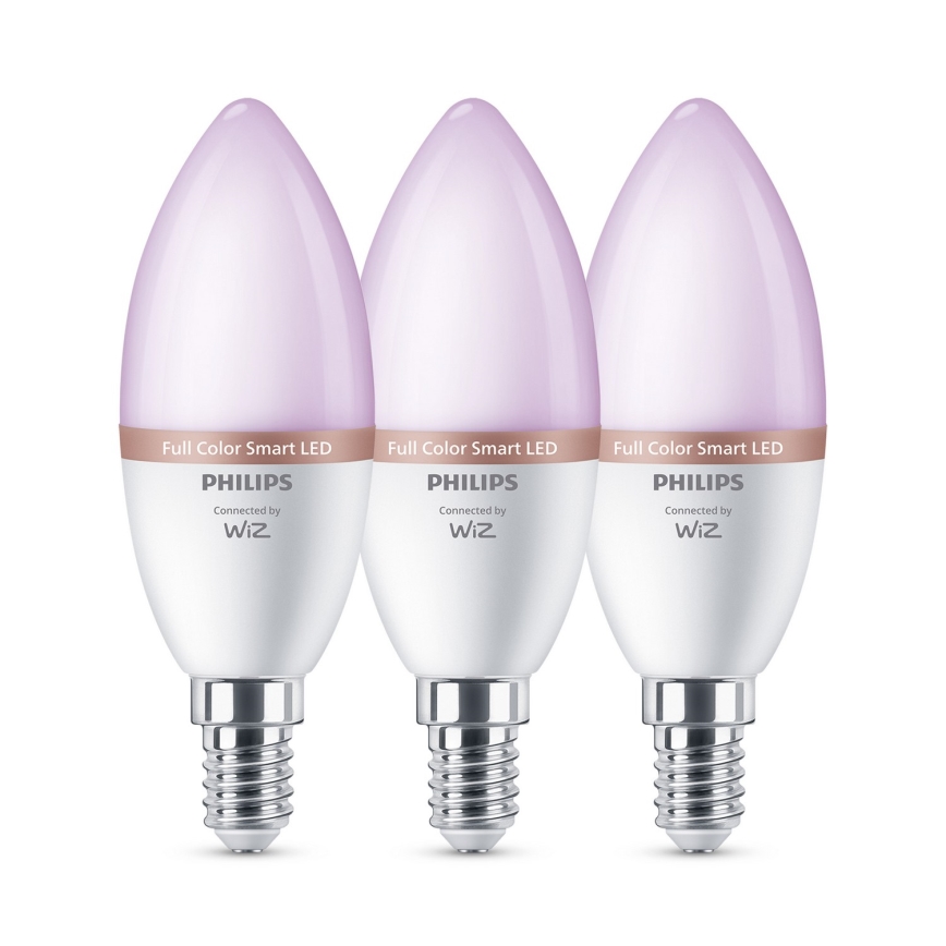 Set de 3 becuri LED RGB reglabile Philips SMART C37 E14/4,9W/230V 2200-6500K CRI 90