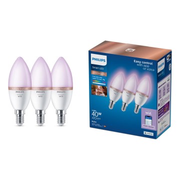 Set de 3 becuri LED RGB reglabile Philips SMART C37 E14/4,9W/230V 2200-6500K CRI 90