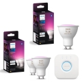 Set de 3 becuri LED RGBW dimabile Philips Hue WHITE AND COLOR AMBIANCE GU10/4,2W/230V 2000-6500K + Hue Bridge