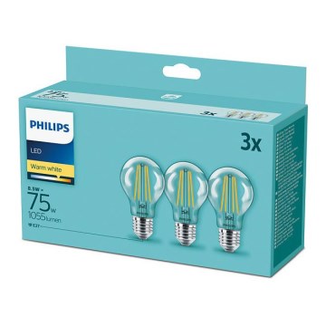Set de 3 becuri LED vintage Philips E27/8,5W/230V 2700K