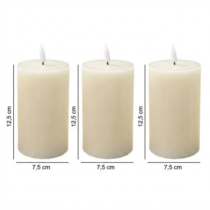 Set de 3 lumânări LED BRILLO, 12,5 cm, crem, alimentare 3xAAA, cu telecomandă