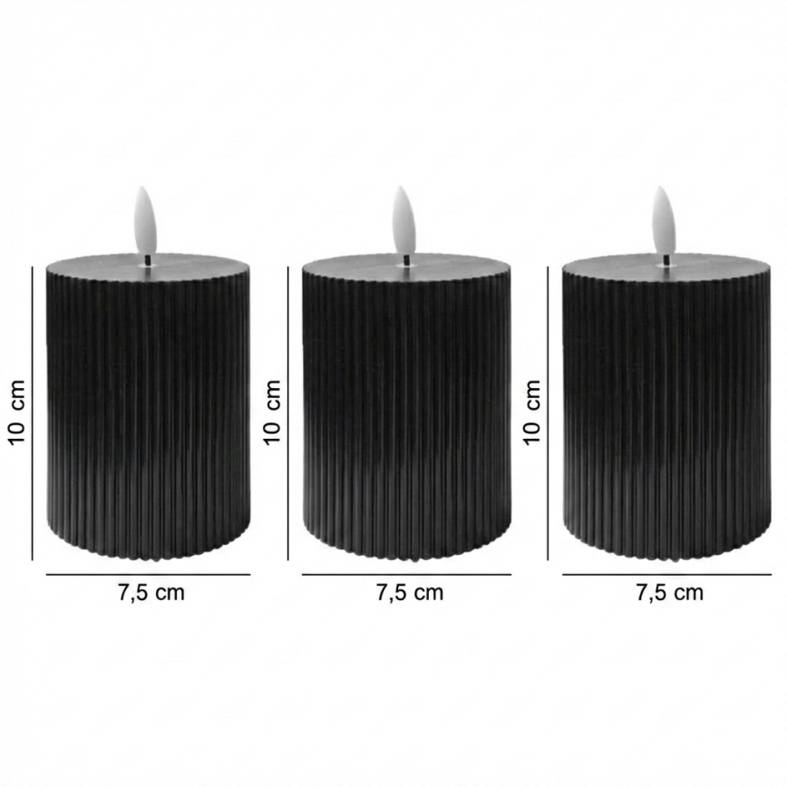 Set de 3 lumânări LED BRILLO, 2x AA, 10 cm, negre + telecomandă