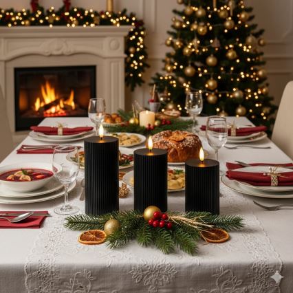 Set de 3 lumânări LED BRILLO, alimentare 2x AA, negru, cu telecomandă