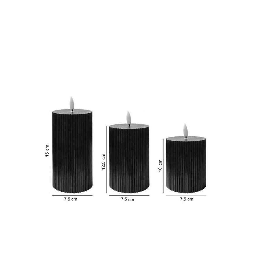 Set de 3 lumânări LED BRILLO, alimentare 2x AA, negru, cu telecomandă