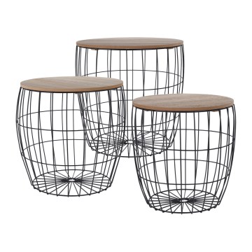 Set de 3 măsuțe de cafea BRISO Ø 31/38/42,5 cm, maro/negru