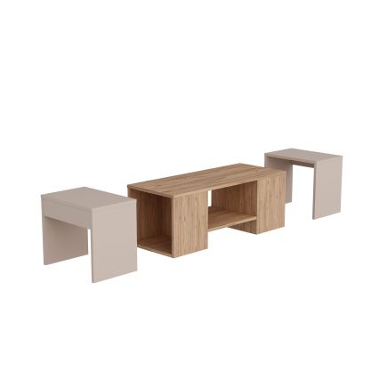 Set de 3 măsuțe de cafea SOLIS 45/45/100x30/30/40 cm bej/molid