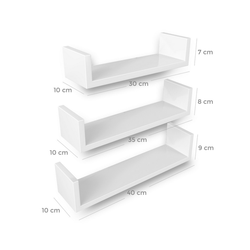 Set de 3 polițe de perete SHELFY, albe