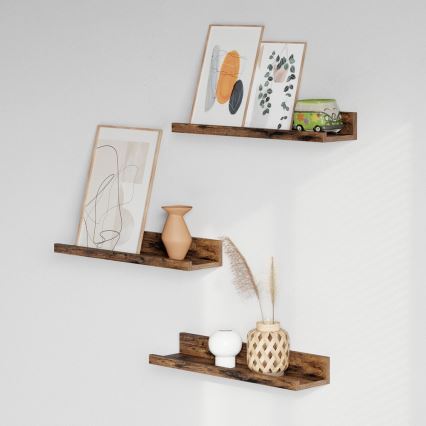 Set de 3 rafturi de perete SHELFY 38x5x10 cm, maro