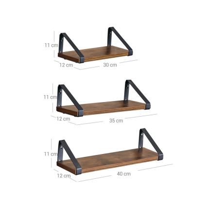 Set de 3 rafturi de perete SHELFY SHELFY maro/negru