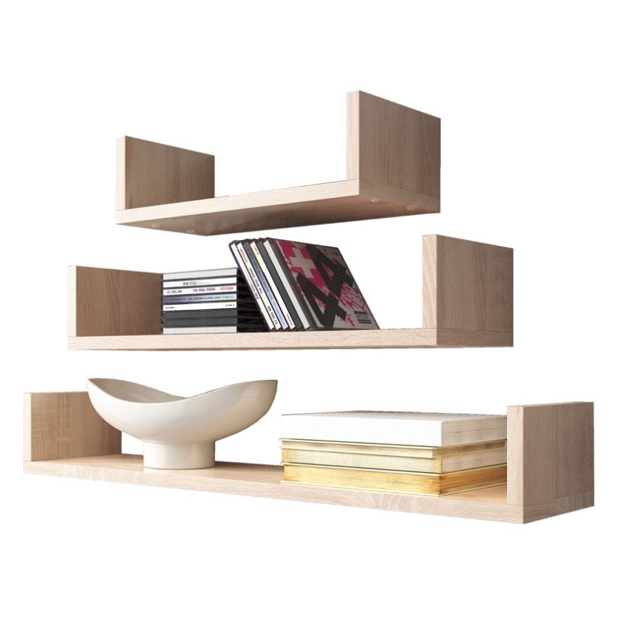 Set de 3 rafturi de perete TRIO 40/60/80 x 11 x 18 cm, stejar Sonoma