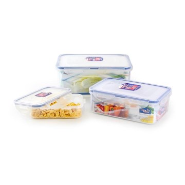 Set de 3 recipiente pentru alimente LOCK, albastru/transparent