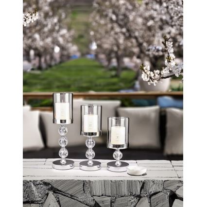 Set de 3 sfeșnice din crom lucios
