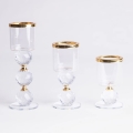 Set de 3 suporturi pentru lumânări, auriu/transparent