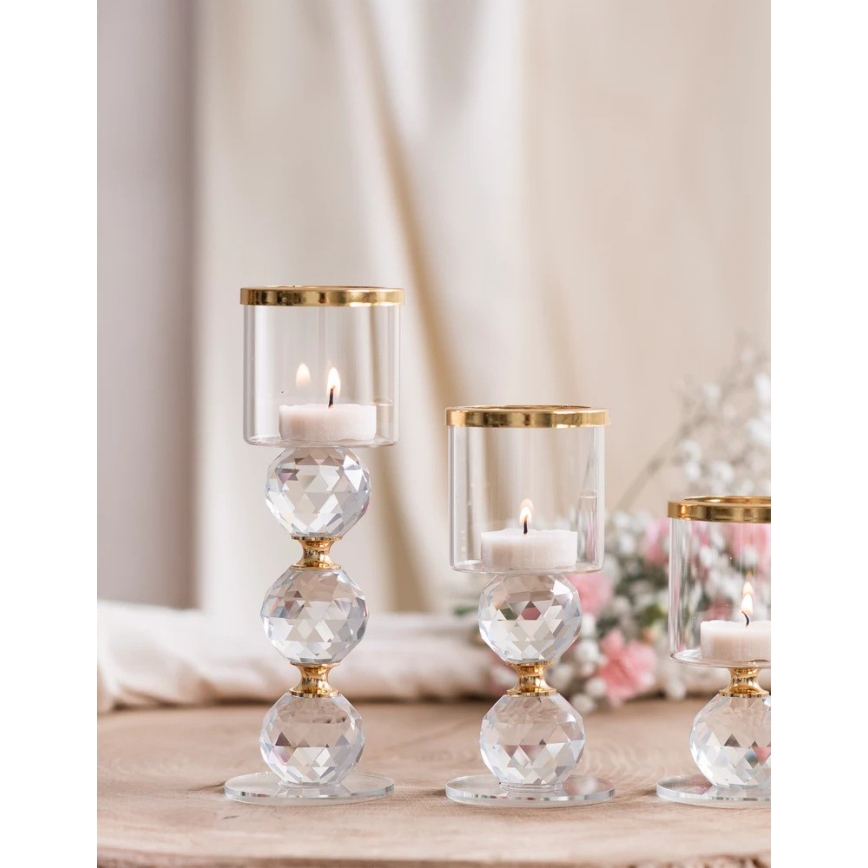 Set de 3 suporturi pentru lumânări, auriu/transparent