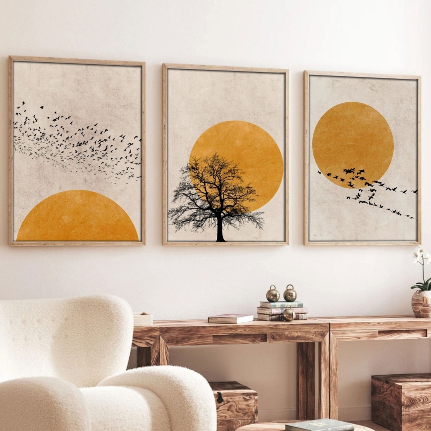 Set de 3 tablouri cu ramă foto 50 x 70 cm, bej/portocaliu