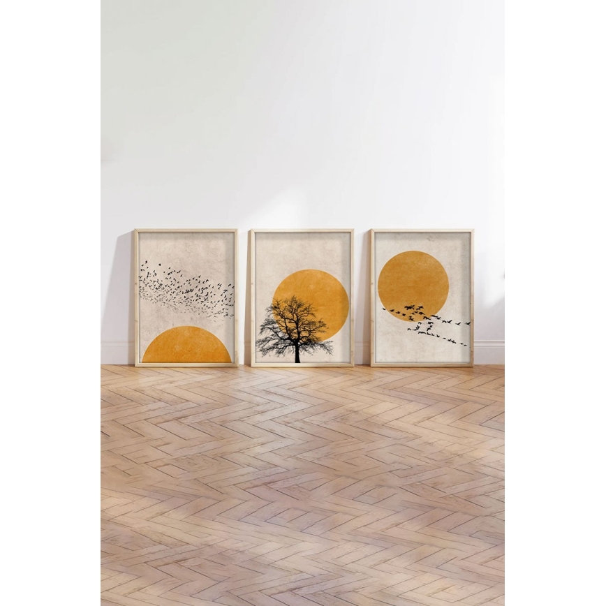 Set de 3 tablouri cu ramă foto 50 x 70 cm, bej/portocaliu