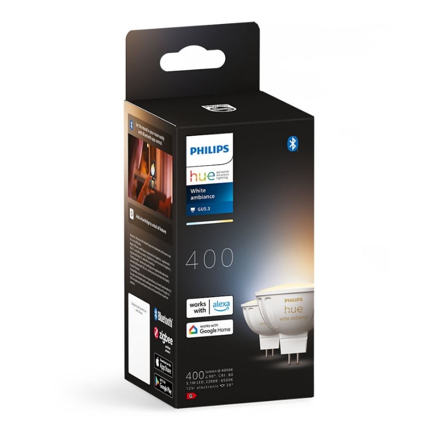 Set de 4 becuri LED dimabile Philips Hue WHITE AMBIANCE GU5,3/MR16/5,1W/12V 2200-6500K