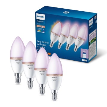 Set de 4 becuri LED RGB reglabili Philips SMART C37 E14/4,9W/230V 2200-6500K