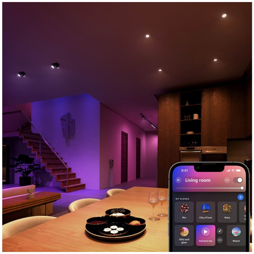 Set de 4 becuri LED RGBW dimabile Philips Hue WHITE AND COLOR AMBIANCE GU5,3/MR16/6,3W/12V 2000-6500K