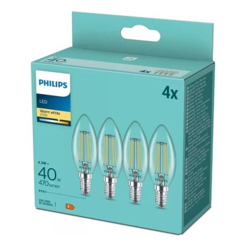 Set de 4 becuri LED Vintage Philips B35 14/4,3W/230V 2700K