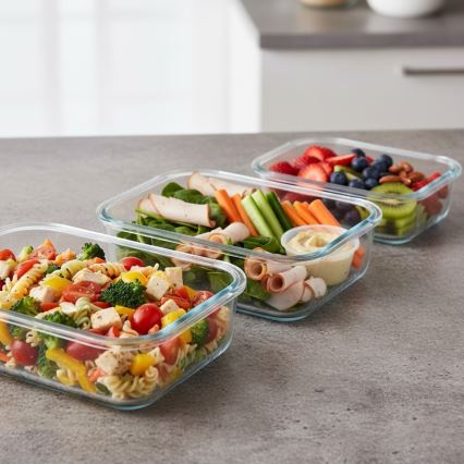 Set de 4 recipiente pentru depozitare a alimentelor, transparente/mentă