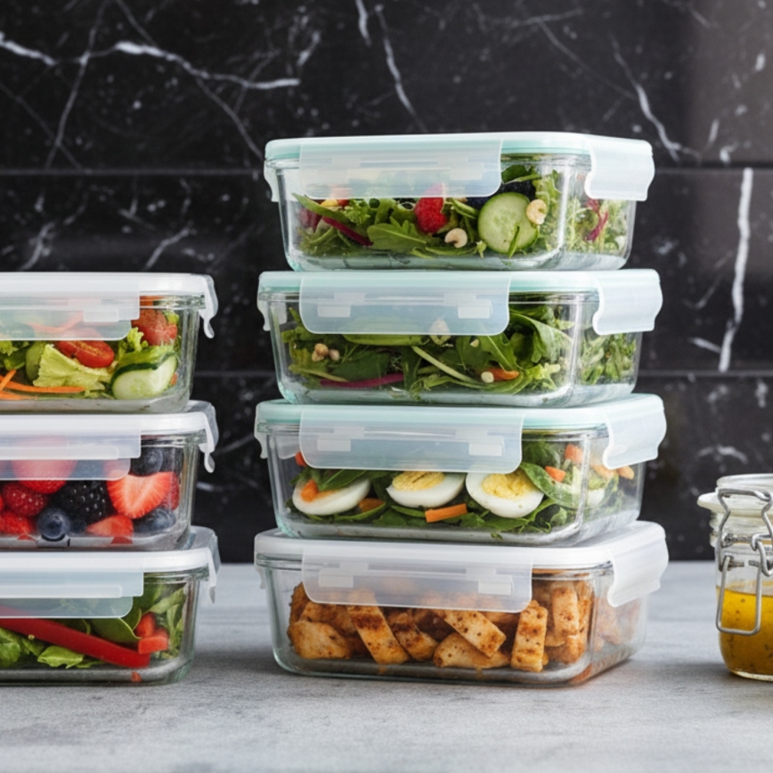 Set de 4 recipiente pentru depozitare a alimentelor, transparente/mentă