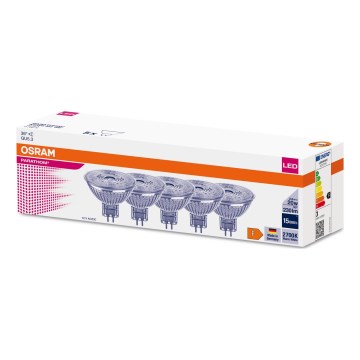 Set de 5 becuri LED MR16, soclu GU5,3, 2,6W/12V, 2700K (lumină caldă), 36° - Osram