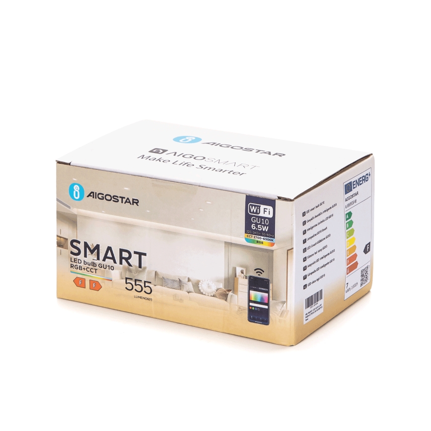 Set de 6 becuri LED RGBW dimabile GU10/6,5W/230V 2700-6500K Wi-Fi - Aigostar