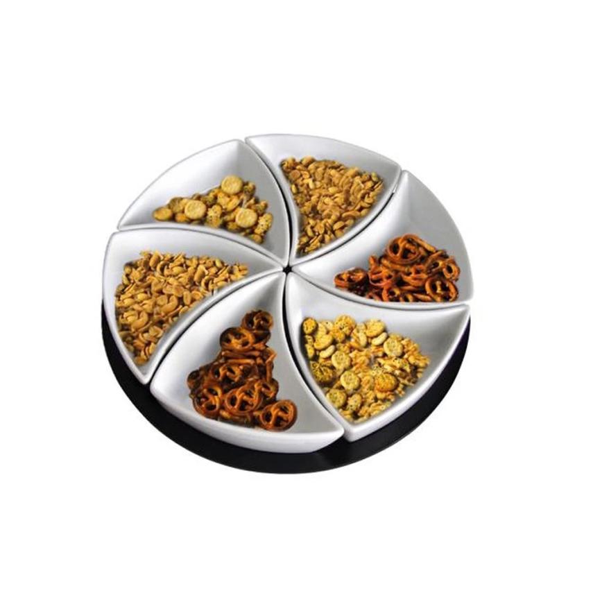 Set de 6 boluri cu tavă TORO, ceramică/lemn