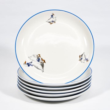 Set de 6 farfurii ceramice pentru desert, 19,5 cm, alb și albastru