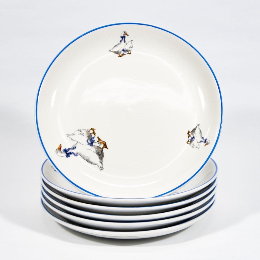 Set de 6 farfurii ceramice pentru desert, 19,5 cm, alb și albastru