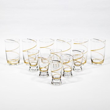 Set de 6 pahare mari și 6 pahare mici pentru shoturi, transparente cu detalii aurii