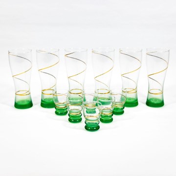 Set de 6 pahare mari și 6 pahare mici pentru shoturi, transparente, verzi