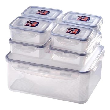 Set de 7 piese recipiente pentru alimente LOCK, albastru/transparent