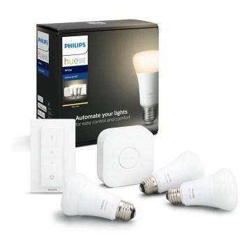 Set de bază Philips Hue STARTER KIT WHITE 3xE27/9W 2700K + Hue Bridge și comutator dimmer