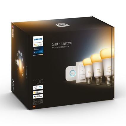 Kit de pornire Philips Hue White Ambiance 3xE27/11W 2200-6500K + Hue Bridge și întrerupător dimmer