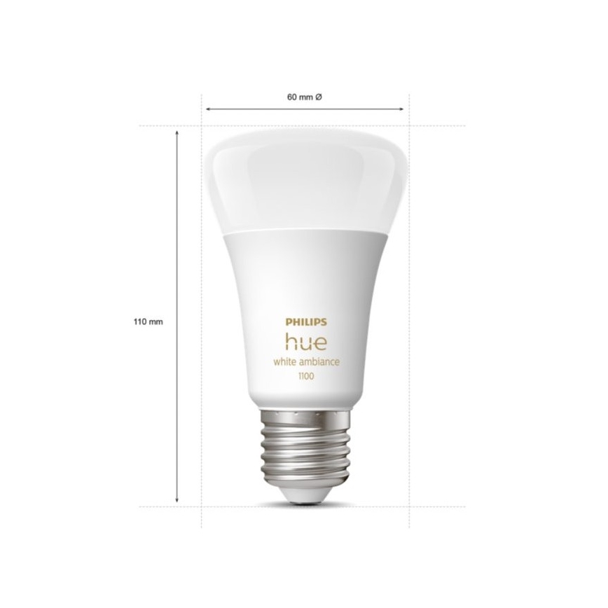 Kit de pornire Philips Hue White Ambiance 3xE27/11W 2200-6500K + Hue Bridge și întrerupător dimmer