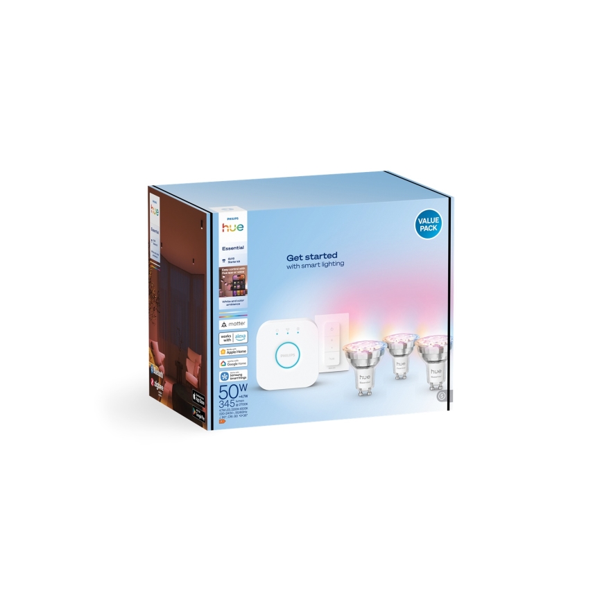 Set de bază Philips Hue White And Color Ambiance Essential 3xGU10/4,7W/230V 2200-6500K + Hue bridge