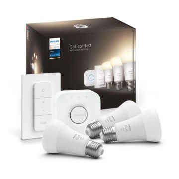 Set de bază Philips Hue WHITE 3xE27/9,5W 2700K + Hue Bridge și Dimmer Switch