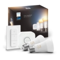 Set de bază Philips Hue WHITE AMBIANCE 2xE27/8W/230V + Hue Bridge și întrerupător dimmer