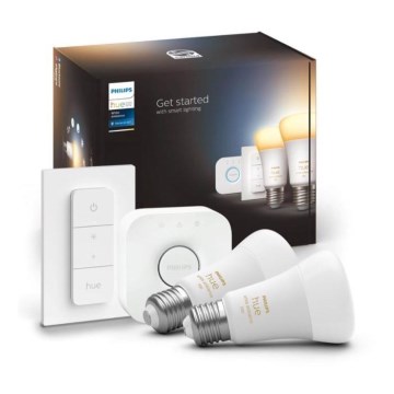 Set de bază Philips Hue WHITE AMBIANCE 2xE27/8W/230V + Hue Bridge și întrerupător dimmer