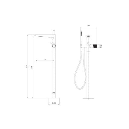 Set de cadă autoportant cu baterie OMNIRES CT8033CR CONTOUR crom lucios
