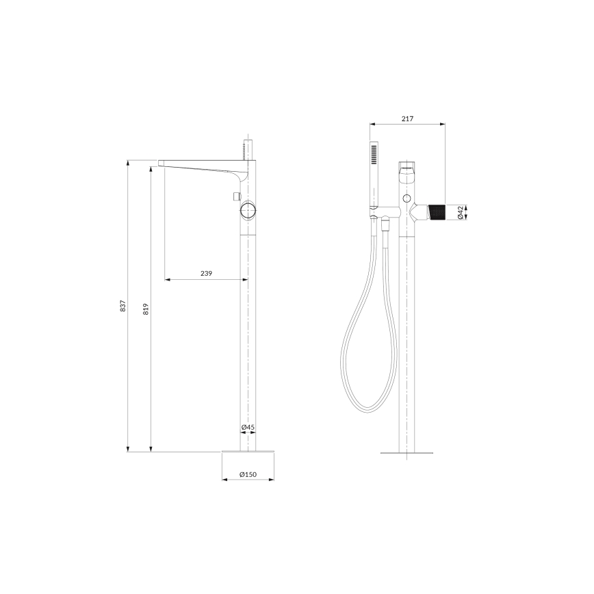 Set de cadă autoportant cu baterie OMNIRES CT8033CR CONTOUR crom lucios