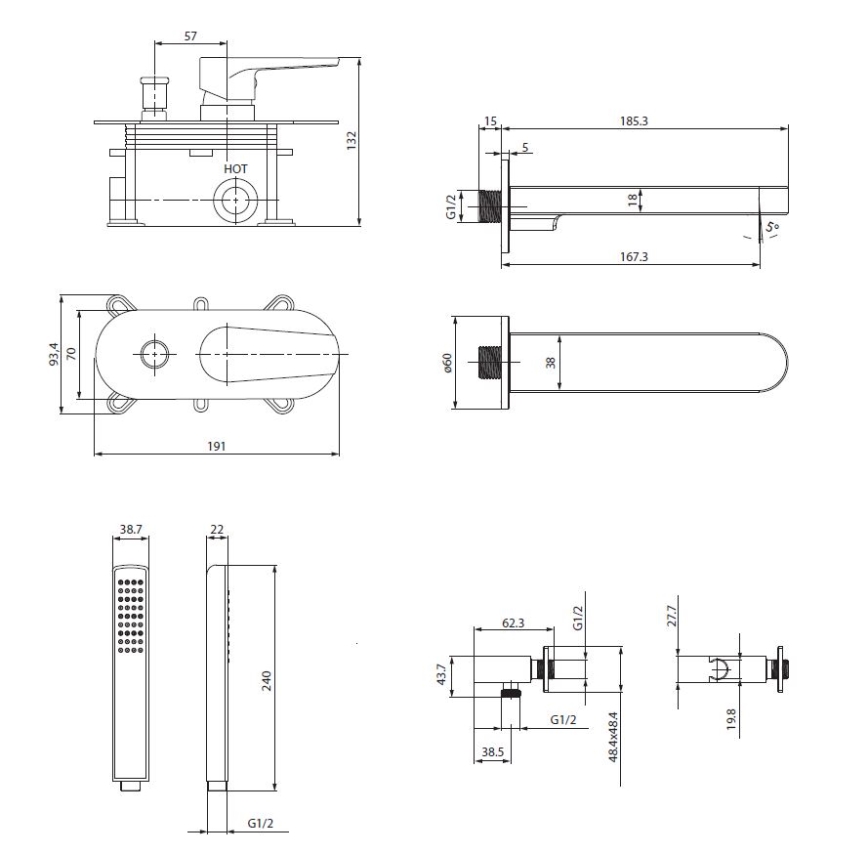Set de cadă cu baterie ascunsă Cersanit S952-040 MODUO crom lucios