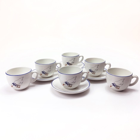 Set de cafea 6x ceașcă ceramică cu imprimeu de gâscă, 4x farfurioară