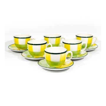 Set de cafea 6x ceașcă ceramică Tereza cu farfurie albă, galbenă, verde